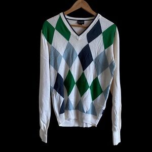 Galvin Green Argyle V-Neck Sweater Men Large Wool Blend Golf Preppy Lightweight